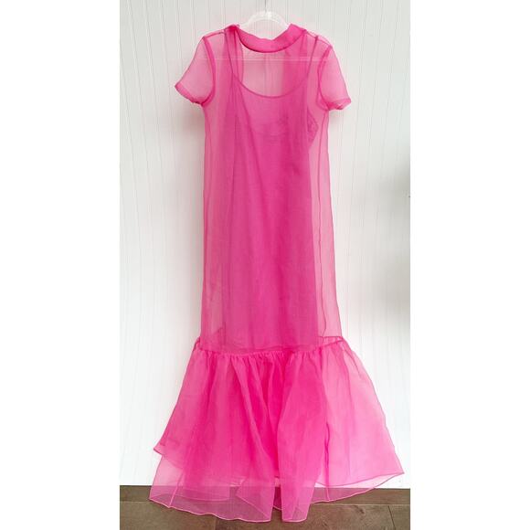 Staud Calluna Pink Organza Maxi Dress Tiered Ruffle Gown Size Medium - Picture 5 of 10